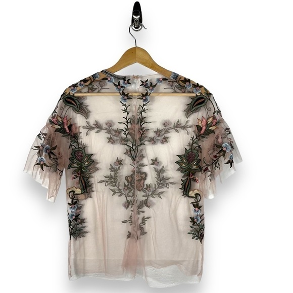 Zara Woman Embroidered Tulle Sheer Top Blouse, Blush Pink, Size XS - Picture 12 of 12